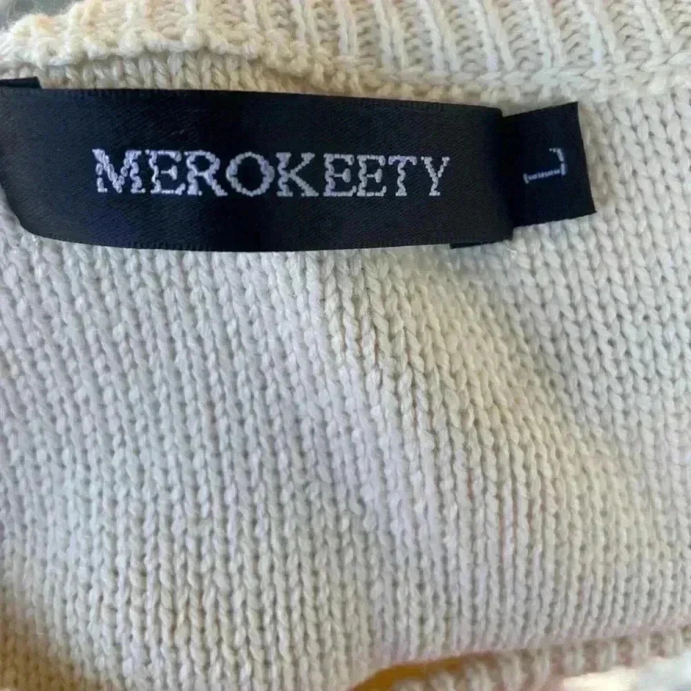 MEROKEETY Women knit sleeveless top Sweater Vest cream color sz L gently used. - Picture 6 of 7